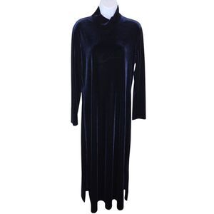 Maggy London Vintage Blue Velvet Mock Neck Maxi Dress Size Small
